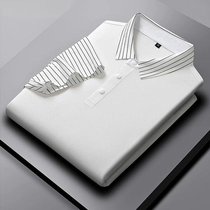 White Polo Shirt – Modern Striped Collar Short Sleeve Top
