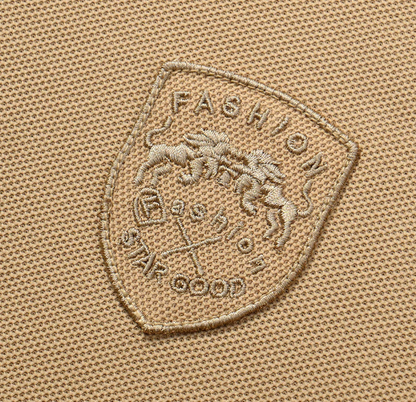 Olive Green Polo Shirt – Embroidered Badge Short Sleeve Casual Top