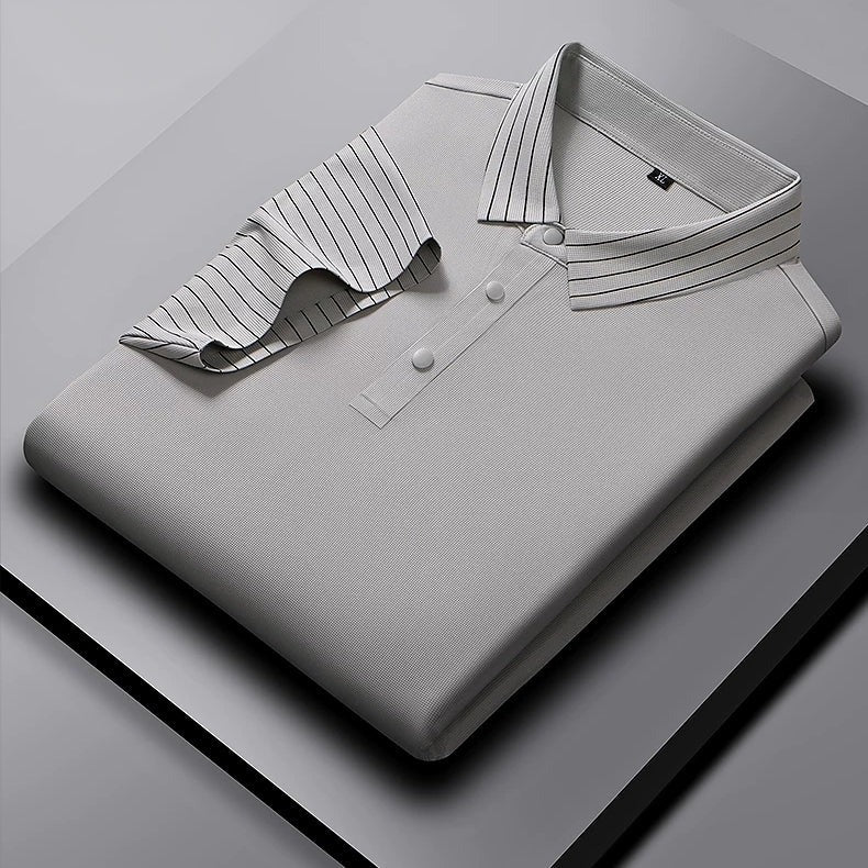 White Polo Shirt – Modern Striped Collar Short Sleeve Top