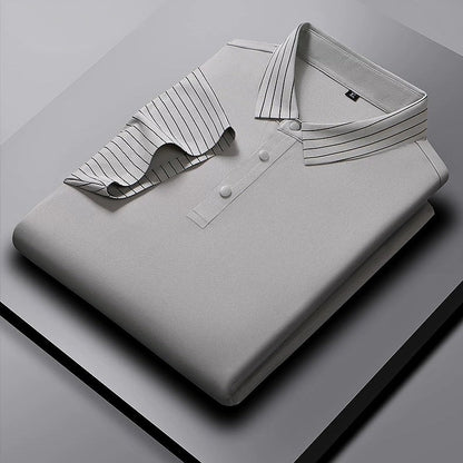 White Polo Shirt – Modern Striped Collar Short Sleeve Top