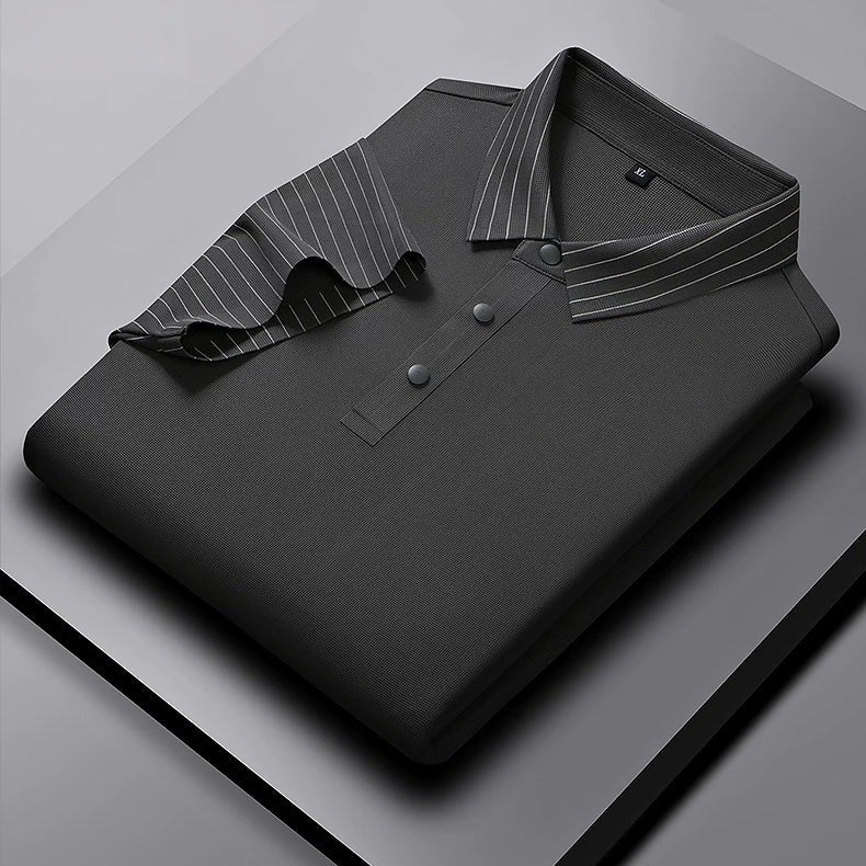 White Polo Shirt – Modern Striped Collar Short Sleeve Top