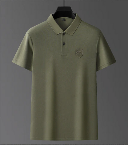 Olive Green Polo Shirt – Embroidered Badge Short Sleeve Casual Top