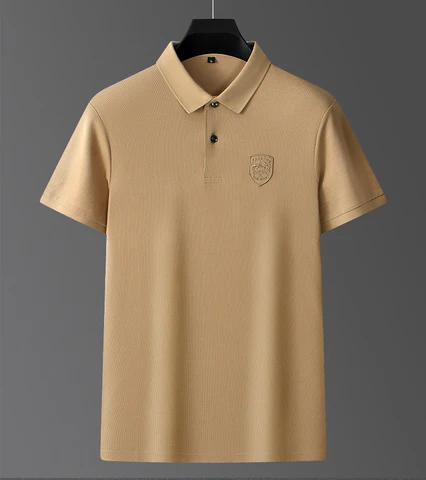 Olive Green Polo Shirt – Embroidered Badge Short Sleeve Casual Top