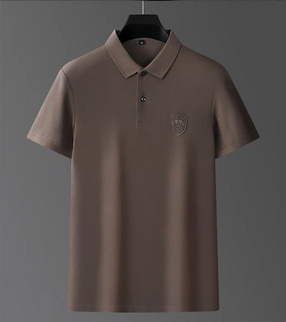 Olive Green Polo Shirt – Embroidered Badge Short Sleeve Casual Top