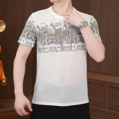 White Graphic T-Shirt – Modern Geometric Print Short Sleeve Tee