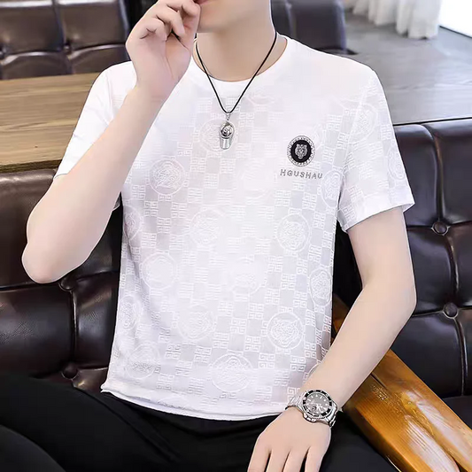 White Patterned T-Shirt – Luxury Textured Short Sleeve Tee