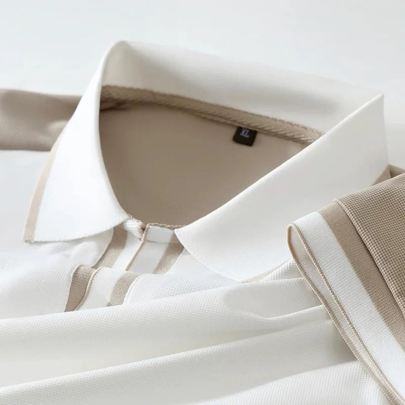 White Polo Shirt – Contrast Trim Collar Short Sleeve Smart Casual Top