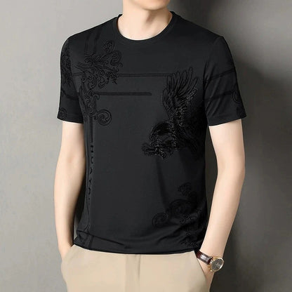 Black Graphic T-Shirt – Luxury Eagle Print Short Sleeve Tee