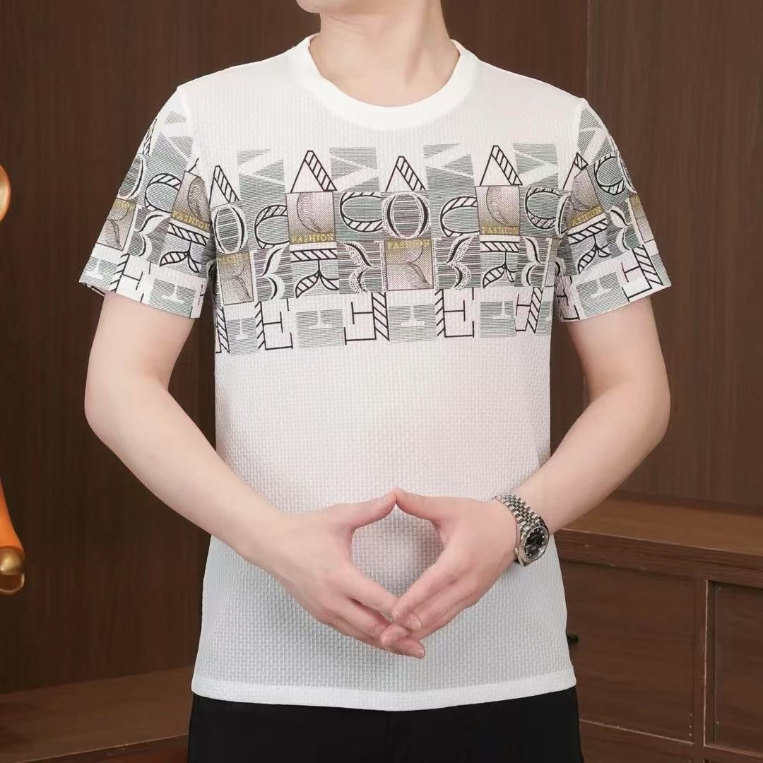 White Graphic T-Shirt – Modern Geometric Print Short Sleeve Tee