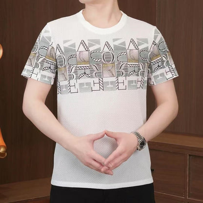 White Graphic T-Shirt – Modern Geometric Print Short Sleeve Tee