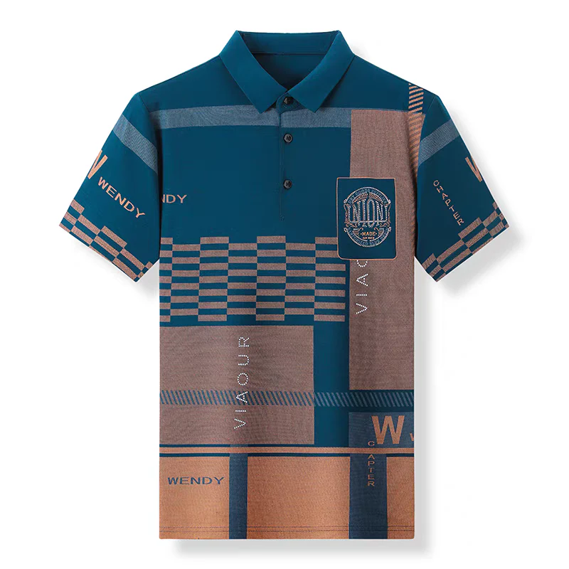Printed Polo Shirt – Modern Patchwork Design Short Sleeve Polo