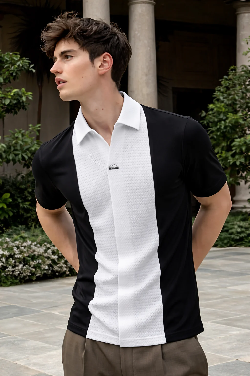 Luxury Black Polo Shirt – Minimalist Textured Short Sleeve Top
