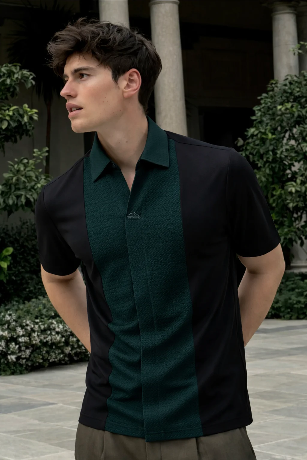 Luxury Black Polo Shirt – Minimalist Textured Short Sleeve Top