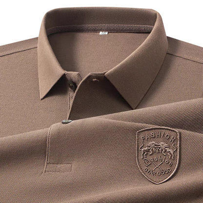 Olive Green Polo Shirt – Embroidered Badge Short Sleeve Casual Top