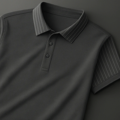 White Polo Shirt – Modern Striped Collar Short Sleeve Top