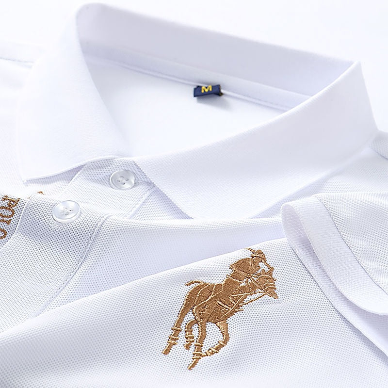 Embroidered Polo Shirt – Classic Beige Short Sleeve Cotton Blend Top