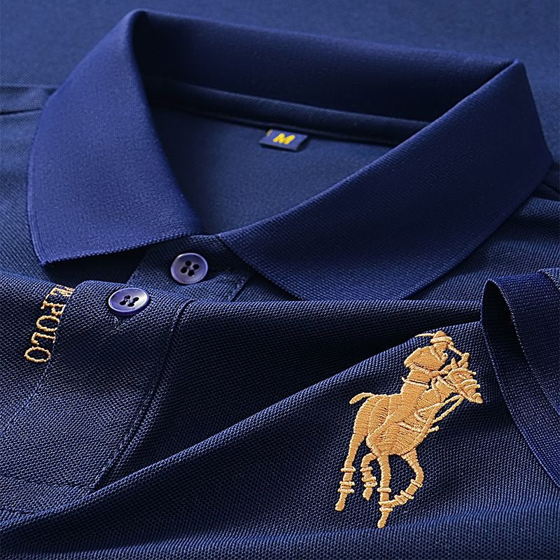 Embroidered Polo Shirt – Classic Beige Short Sleeve Cotton Blend Top