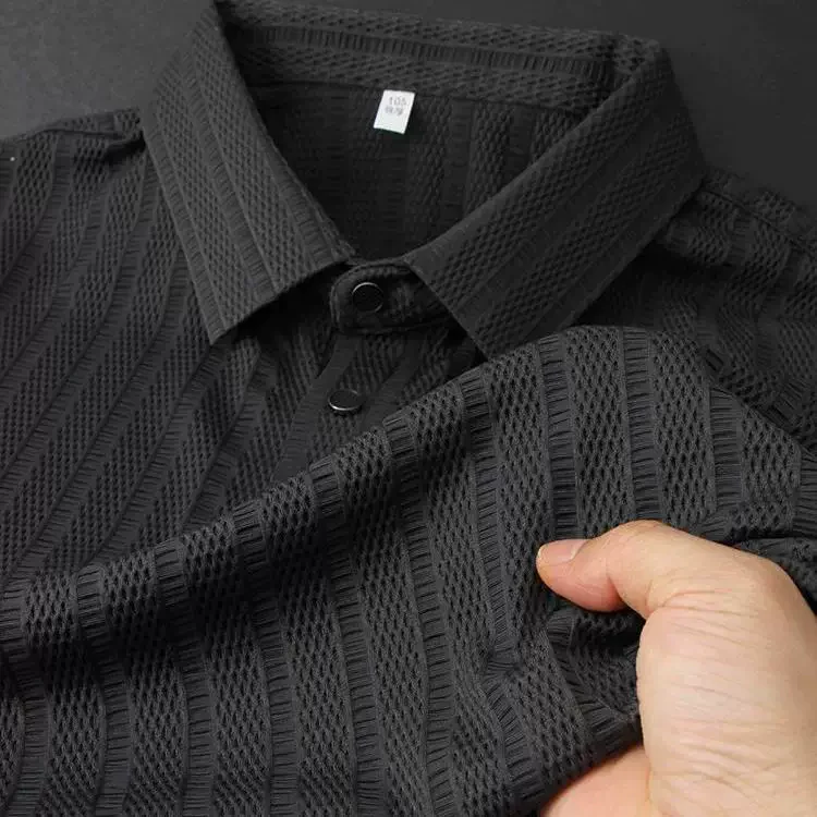 Textured Knit Polo Shirt – Breathable Ribbed Short Sleeve Top