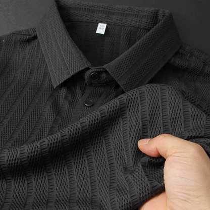 Textured Knit Polo Shirt – Breathable Ribbed Short Sleeve Top