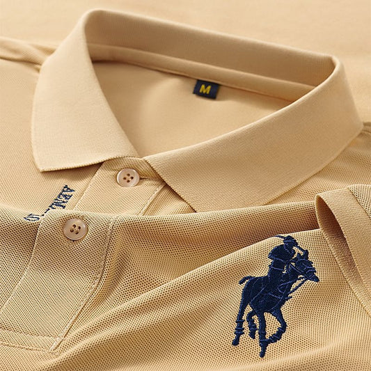 Embroidered Polo Shirt – Classic Beige Short Sleeve Cotton Blend Top