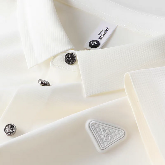 Luxury White Polo Shirt – Minimalist Button Collar Short Sleeve Top