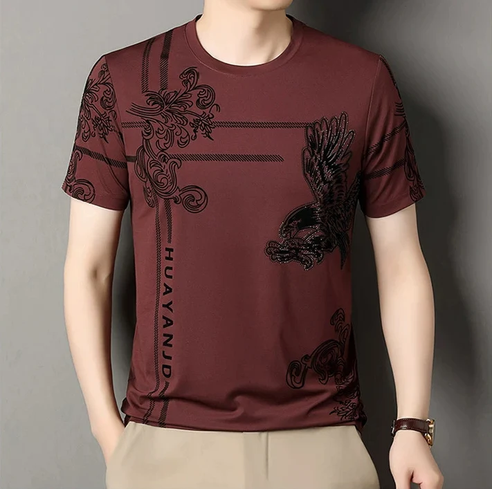 Black Graphic T-Shirt – Luxury Eagle Print Short Sleeve Tee