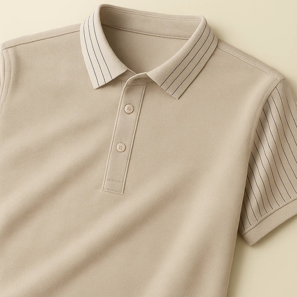 White Polo Shirt – Modern Striped Collar Short Sleeve Top