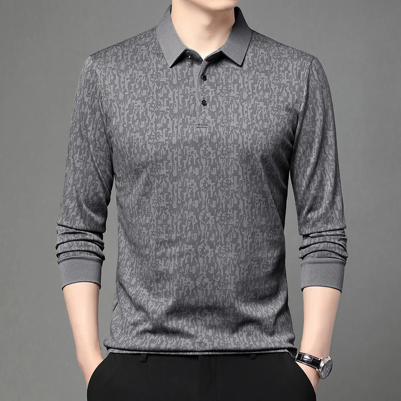 Long Sleeve Polo Shirt – Modern Textured Pattern Smart Casual Top