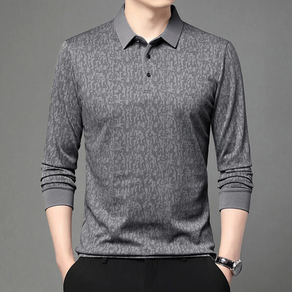 Long Sleeve Polo Shirt – Modern Textured Pattern Smart Casual Top