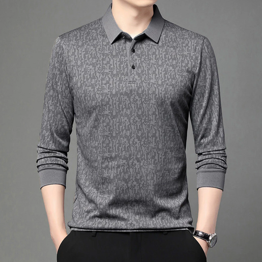 Long Sleeve Polo Shirt – Modern Textured Pattern Smart Casual Top