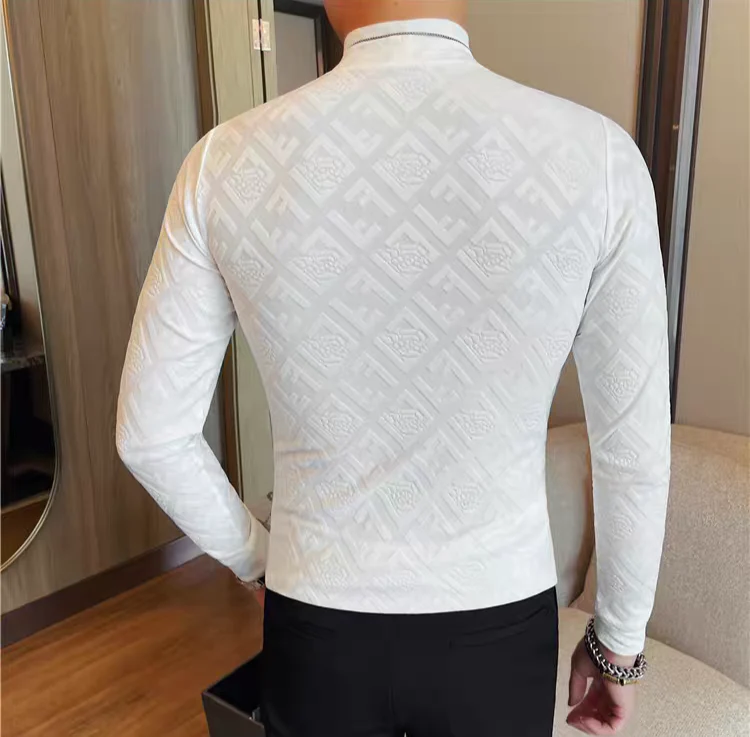 Textured Turtleneck Long Sleeve Shirt – Slim Fit Luxury Stretch Top