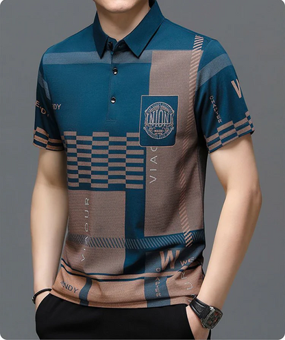 Printed Polo Shirt – Modern Patchwork Design Short Sleeve Polo