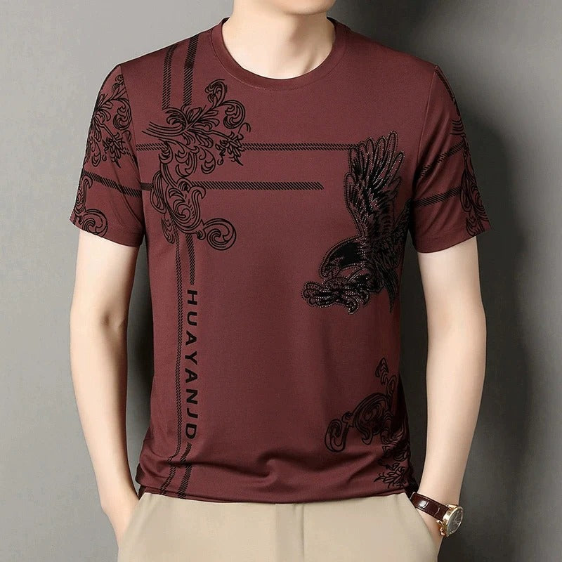 Black Graphic T-Shirt – Luxury Eagle Print Short Sleeve Tee