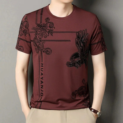 Black Graphic T-Shirt – Luxury Eagle Print Short Sleeve Tee