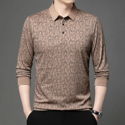 Long Sleeve Polo Shirt – Modern Textured Pattern Smart Casual Top