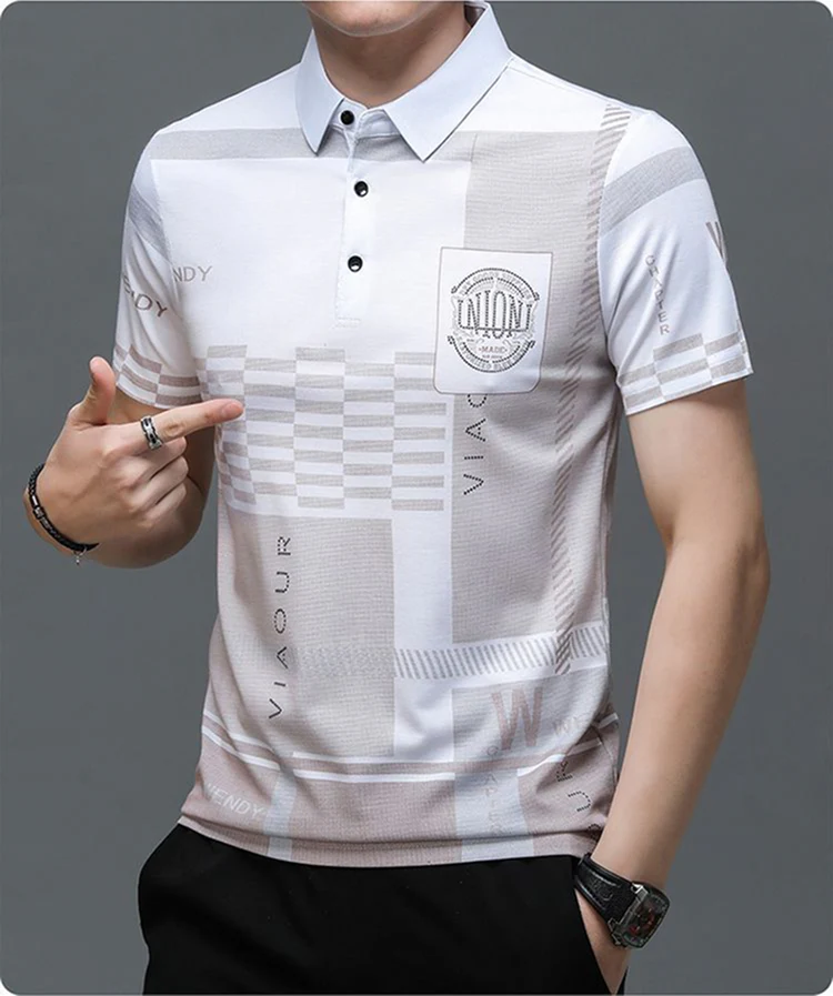 Printed Polo Shirt – Modern Patchwork Design Short Sleeve Polo