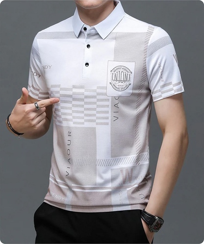 Printed Polo Shirt – Modern Patchwork Design Short Sleeve Polo