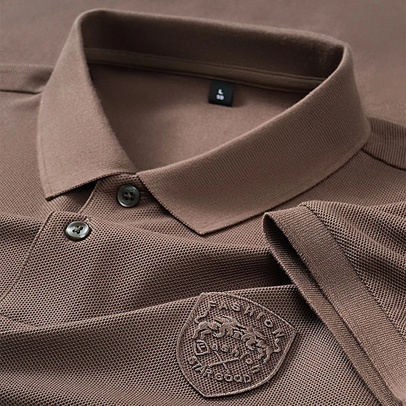 Olive Green Polo Shirt – Embroidered Badge Short Sleeve Casual Top