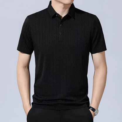 Textured Knit Polo Shirt – Breathable Ribbed Short Sleeve Top